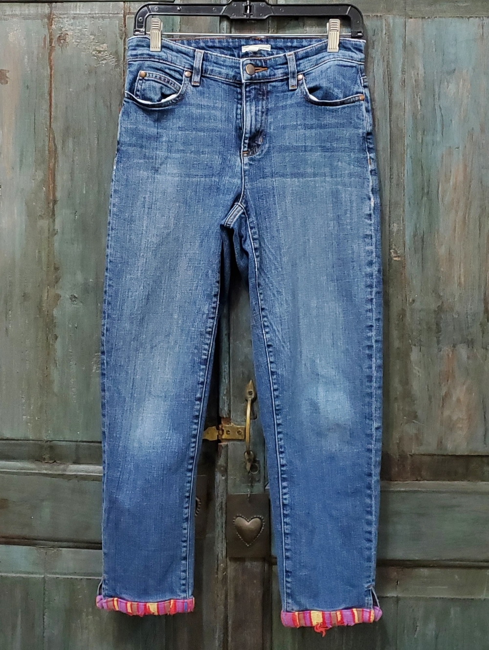 Eileen Fisher Organic Cotton Stretch Denim with Unique Multi-colored Hem, Size 4